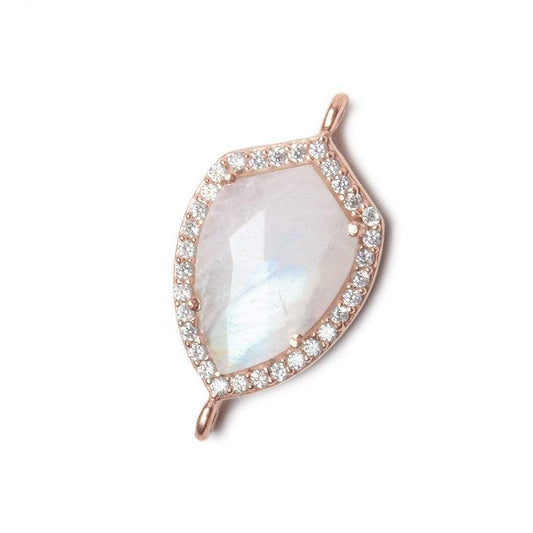 19.5x15mm Rose Gold Bezel White CZ and Rainbow Moonstone Shield Connector 1 focal piece