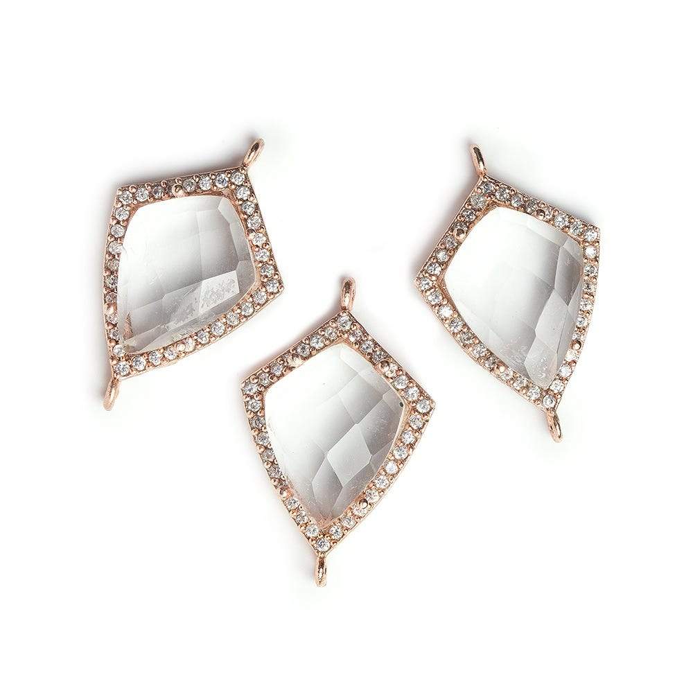 19.5x15mm Rose Gold Bezel White CZ & Crystal Quartz Shield Connector 1 focal bead