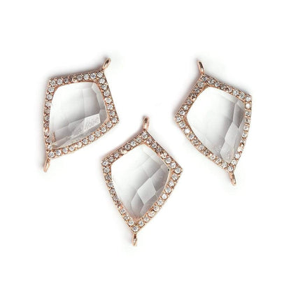 19.5x15mm Rose Gold Bezel White CZ & Crystal Quartz Shield Connector 1 focal bead