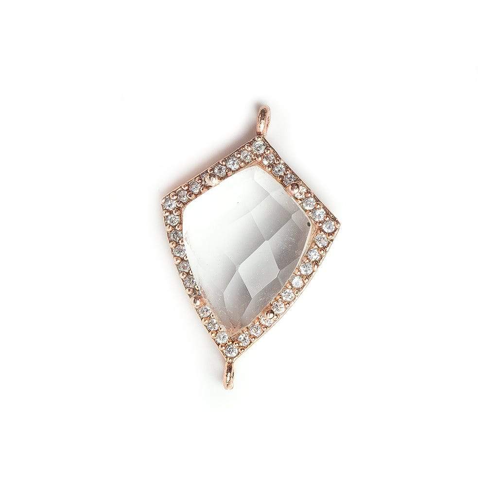 19.5x15mm Rose Gold Bezel White CZ & Crystal Quartz Shield Connector 1 focal bead