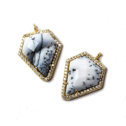 19.5x17mm Vermeil Bezeled CZ & Dendritic Opal Modified Shield Pendant 1 piece