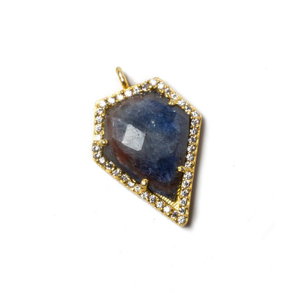 19.5x17mm Vermeil Bezeled White CZ & Blue Sapphire Modified Shield Pendant 1 pc