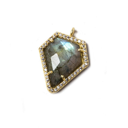 19.5x17mm Vermeil Bezeled White CZ & Labradorite Modified Shield Pendant 1 pc