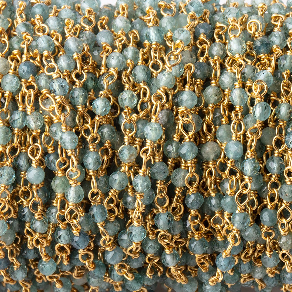 2.5mm Indicolite Tourmaline micro faceted rounds on Vermeil Chain