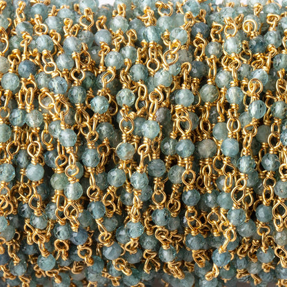 2.5mm Indicolite Tourmaline micro faceted rounds on Vermeil Chain