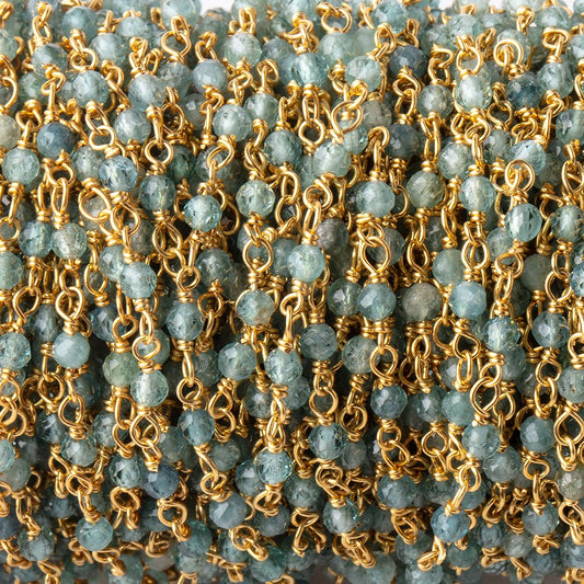 2.5mm Indicolite Tourmaline micro faceted rounds on Vermeil Chain