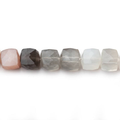 6-7mm Multi Color Moonstone Faceted Cubes 8 inches 28 Beads