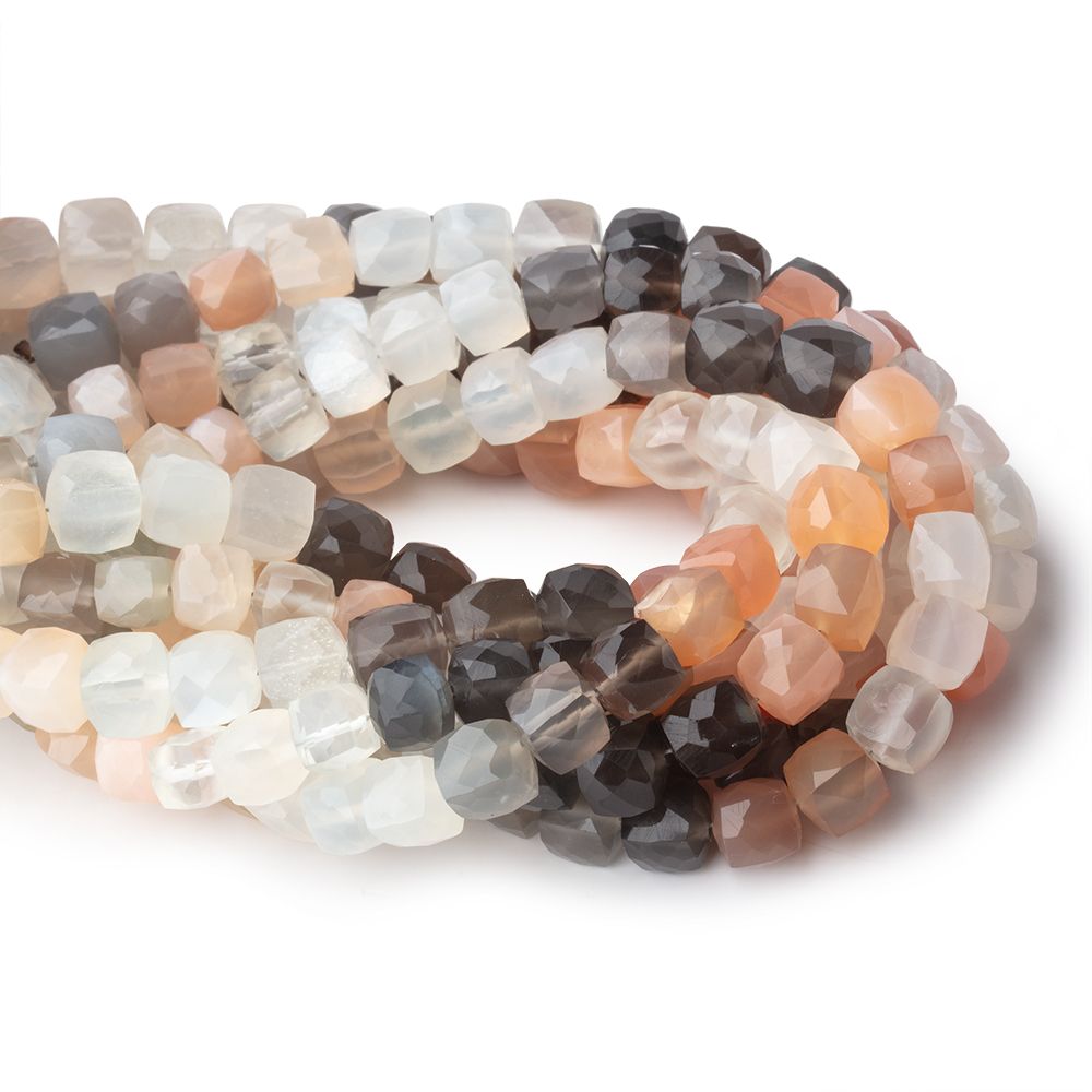 6-7mm Multi Color Moonstone Faceted Cubes 8 inches 28 Beads