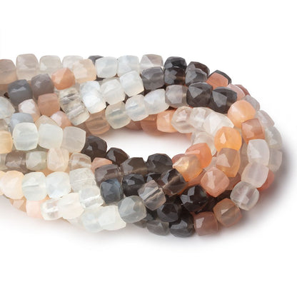 6-7mm Multi Color Moonstone Faceted Cubes 8 inches 28 Beads