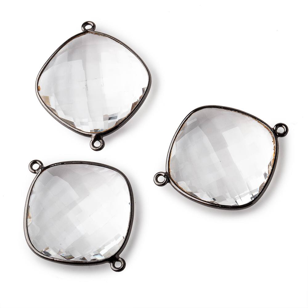 25x25mm Black Gold Bezeled Crystal Quartz faceted cushion Connector 1 piece