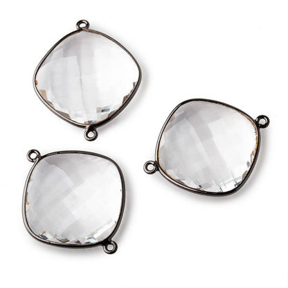 25x25mm Black Gold Bezeled Crystal Quartz faceted cushion Connector 1 piece