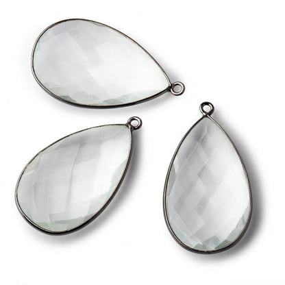 31x18mm Black Gold Bezeled Crystal Quartz faceted pear Pendant 1 piece