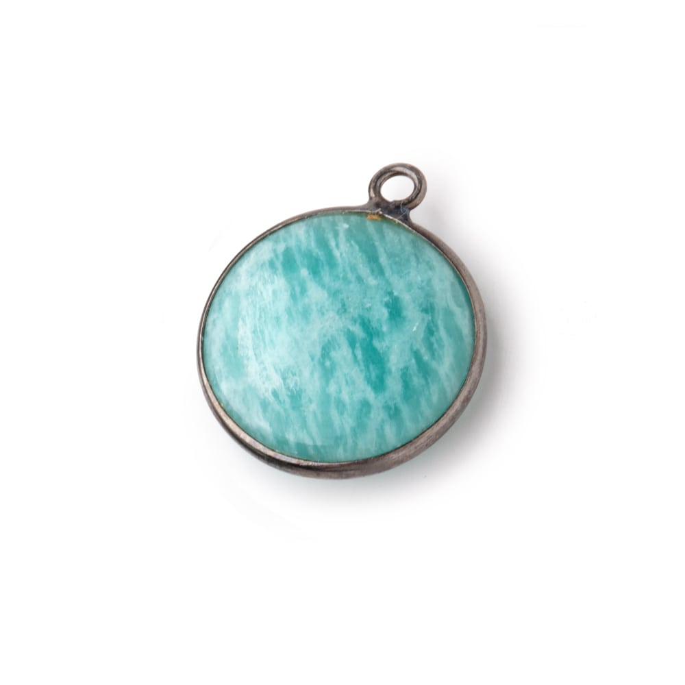 19mm Black Gold .925 Bezel Amazonite Plain Coin Pendant 1 Focal Bead