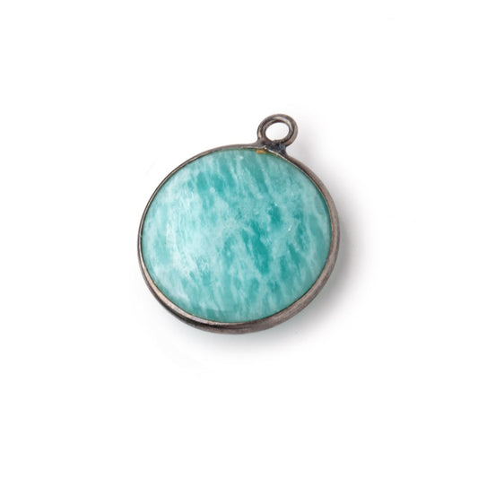 19mm Black Gold .925 Bezel Amazonite Plain Coin Pendant 1 Focal Bead