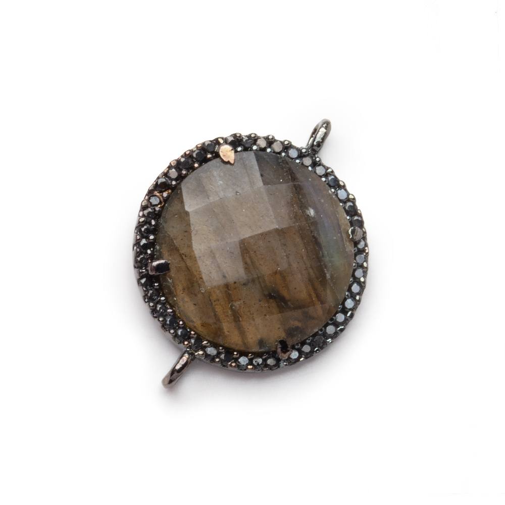 19mm Black Gold & Black CZ Bezel Labradorite Coin Connector 1 Focal
