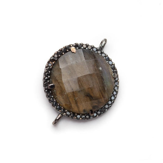 19mm Black Gold & Black CZ Bezel Labradorite Coin Connector 1 Focal