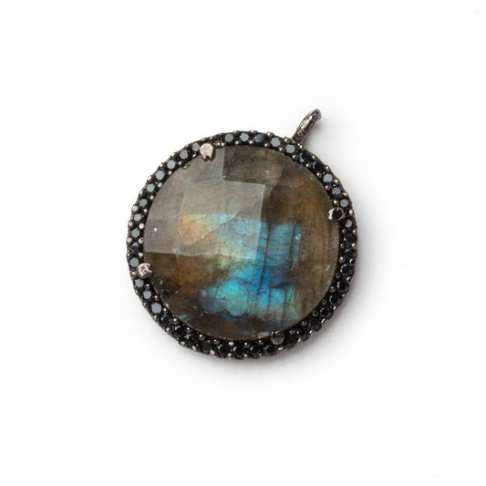 19mm Black Gold & Black CZ Bezel Labradorite Coin Pendant 1 Focal