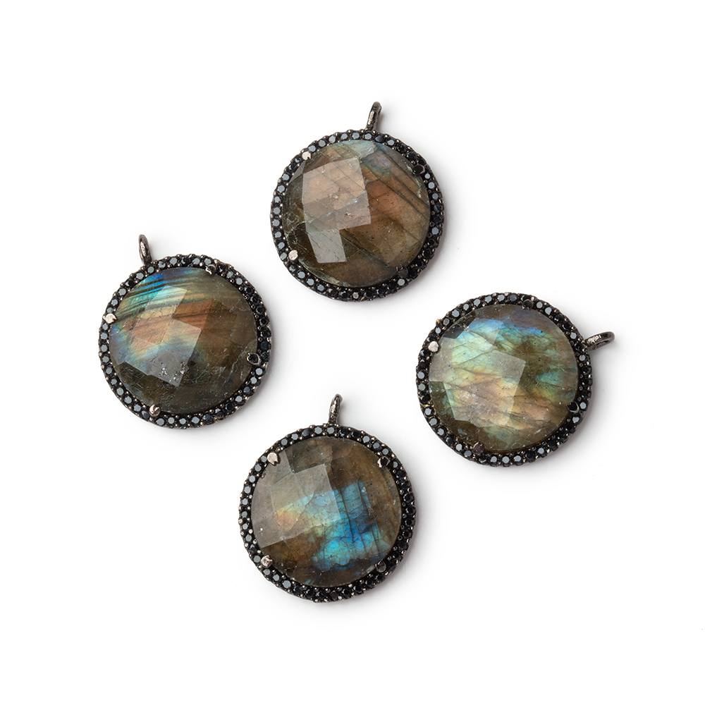 19mm Black Gold & Black CZ Bezel Labradorite Coin Pendant 1 Focal