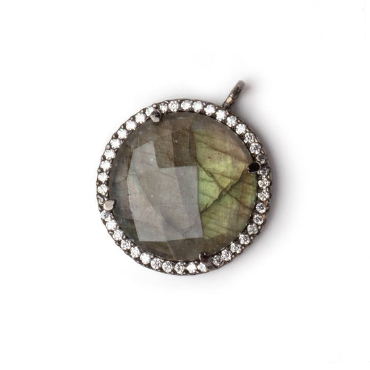 19mm Black Gold CZ Bezel Labradorite Coin Pendant 1 Focal