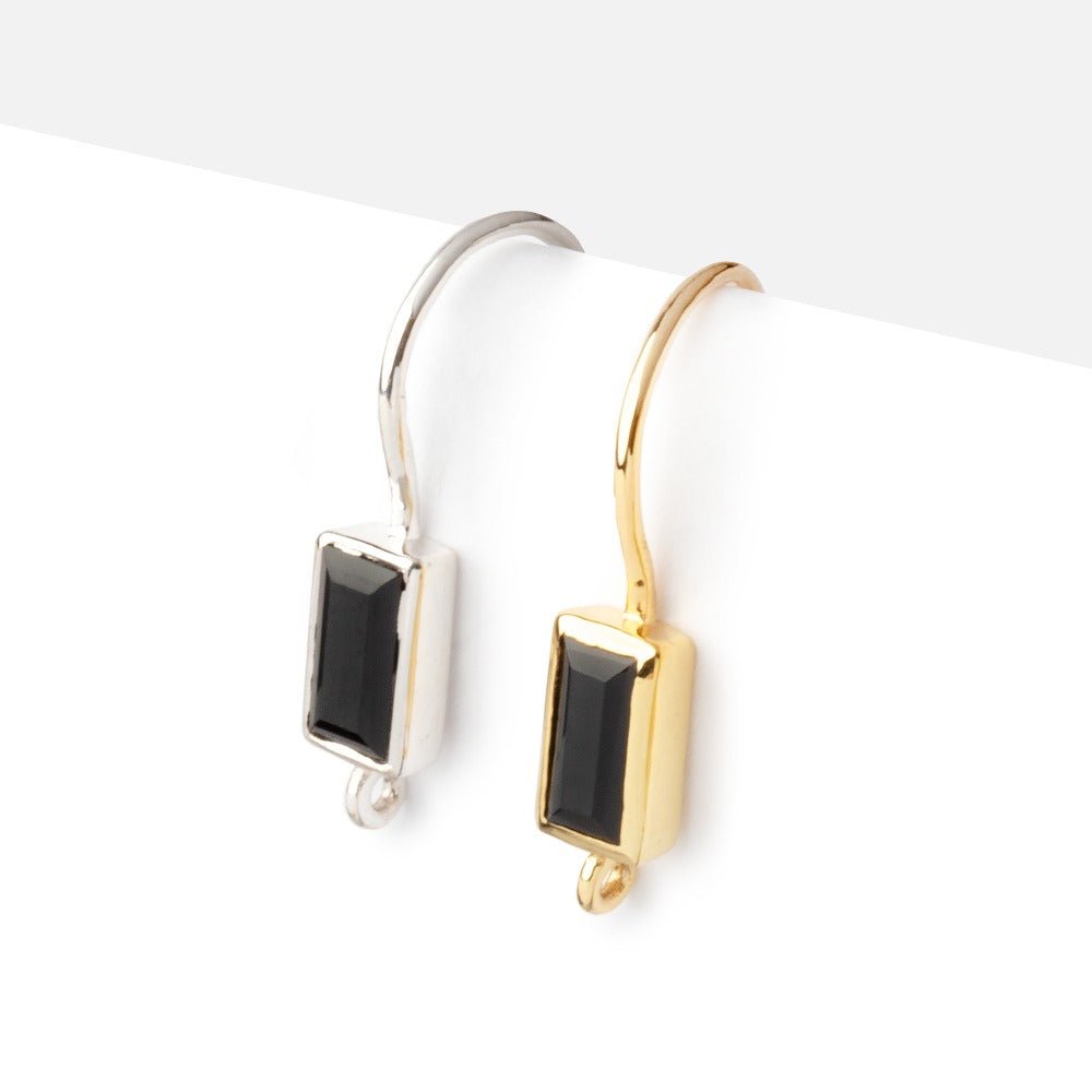 19mm Black Spinel Baguette Ear Wire Set of 2 pieces