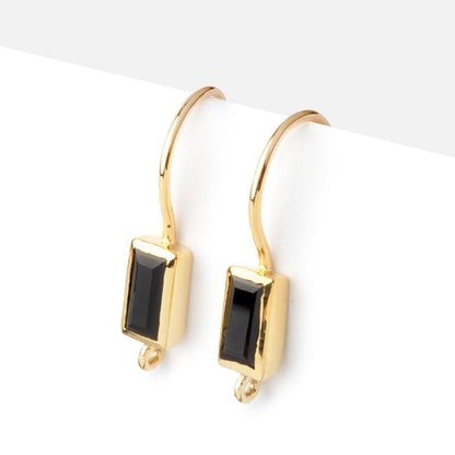 19mm Black Spinel Baguette Ear Wire Set of 2 pieces