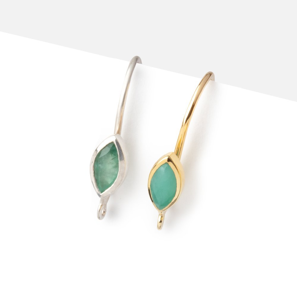 19mm Emerald Marquise Ear Wire Set of 2 pieces
