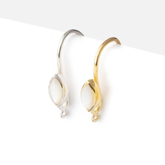 19mm Mother of Pearl Plain Marquise Ear Wire Set of 2 pieces