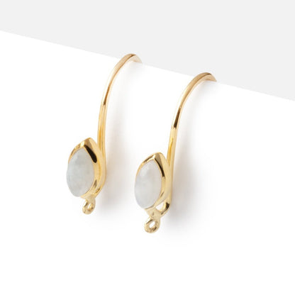 19mm Rainbow Moonstone Plain Marquise Ear Wire Set of 2 pieces