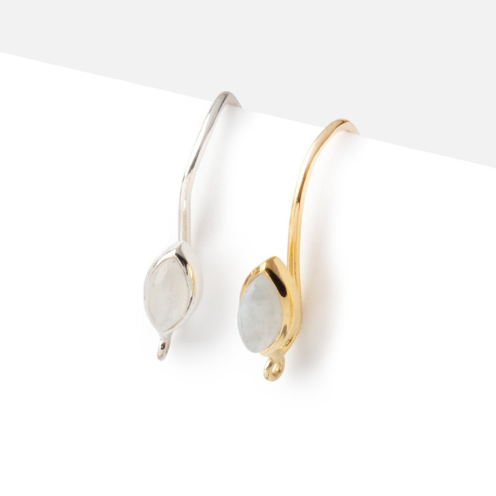 19mm Rainbow Moonstone Plain Marquise Ear Wire Set of 2 pieces