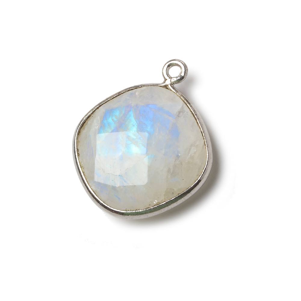 19mm Silver Bezel Rainbow Moonstone faceted cushion Pendant 1 piece