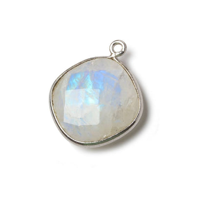 19mm Silver Bezel Rainbow Moonstone faceted cushion Pendant 1 piece