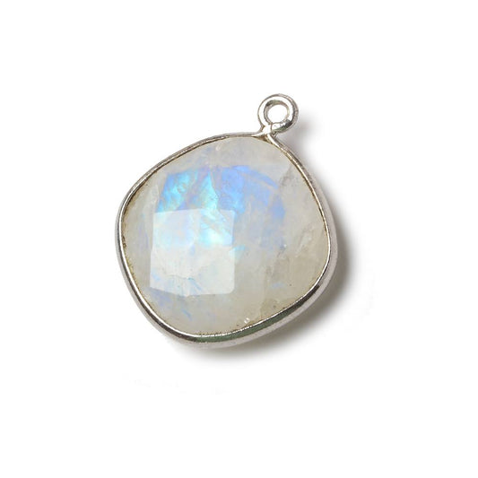 19mm Silver Bezel Rainbow Moonstone faceted cushion Pendant 1 piece