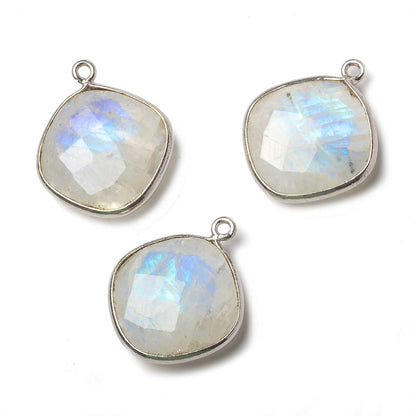 19mm Silver Bezel Rainbow Moonstone faceted cushion Pendant 1 piece