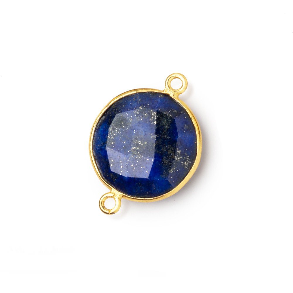 19mm Vermeil Bezel Lapis Lazuli Faceted Coin Connector 1 piece