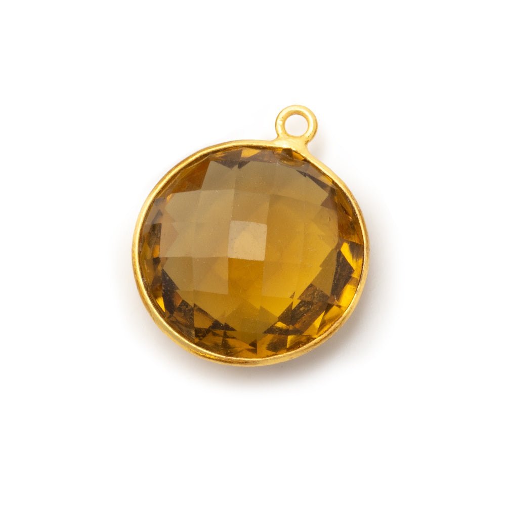 19mm Vermeil Bezel Whiskey Quartz Faceted Coin Pendant 1 piece