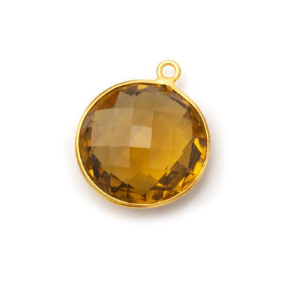 19mm Vermeil Bezel Whiskey Quartz Faceted Coin Pendant 1 piece