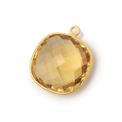 19mm Vermeil Bezel Whiskey Quartz Faceted Cushion Pendant 1 piece