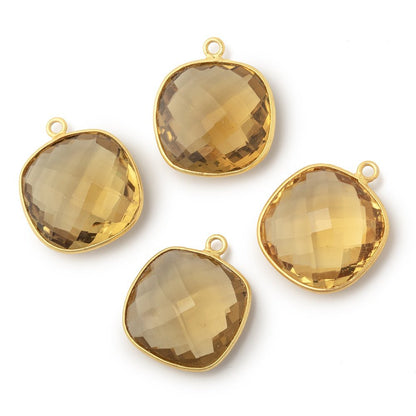 19mm Vermeil Bezel Whiskey Quartz Faceted Cushion Pendant 1 piece