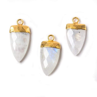 19x10mm Gold Leafed Rainbow Moonstone faceted Point Pendant 1 piece