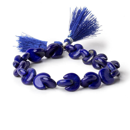 19x10mm Lapis Lazuli interlocking center drilled half moon beads 7.5 inch 26 pieces AAA