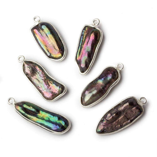 19x10mm Sterling Silver Bezel Peacock Biwa Pearl Pendant 1 piece