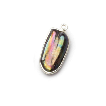 19x10mm Sterling Silver Bezel Peacock Biwa Pearl Pendant 1 piece