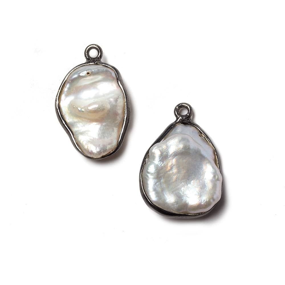 19x11mm Black Gold Bezeled Rose' White Keshi Pearl Pendant 1 piece