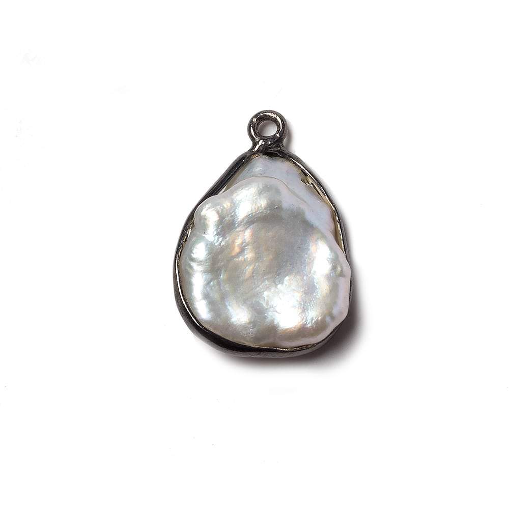 19x11mm Black Gold Bezeled Rose' White Keshi Pearl Pendant 1 piece