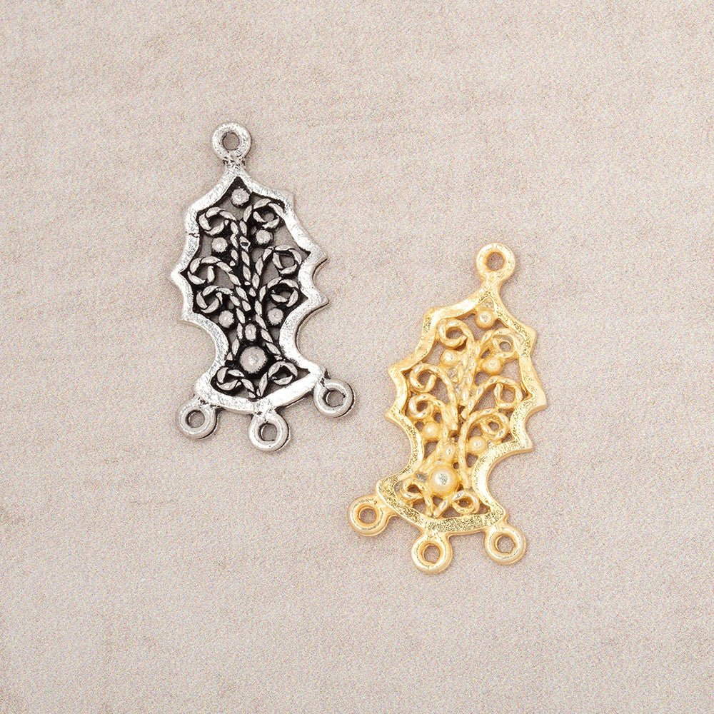 19x12mm Tree Of Life Filigree 3 Ring Charm Set of 2 pieces