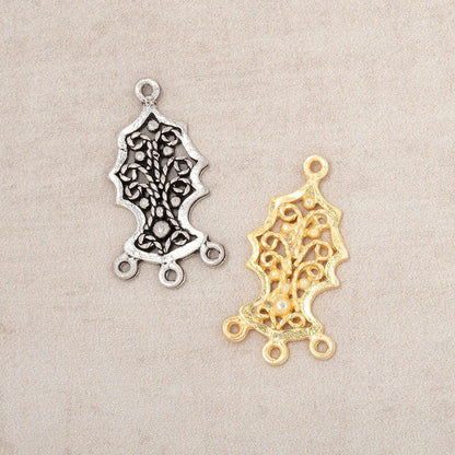 19x12mm Tree Of Life Filigree 3 Ring Charm Set of 2 pieces