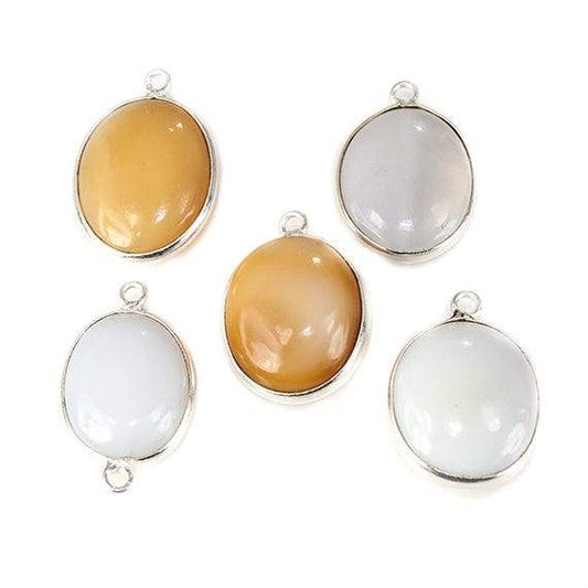 19x13-20x12mm Silver Bezeled Opal Oval Set of 5 focal beads