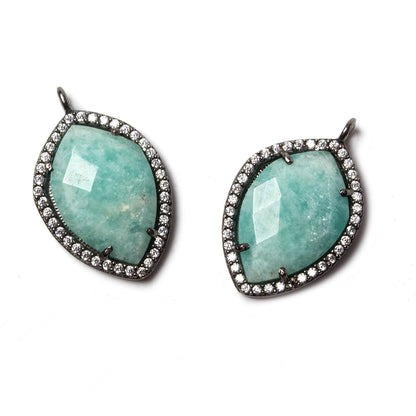 19x14mm Black Gold Bezeled White CZ & Amazonite Shield Pendant 1 pc