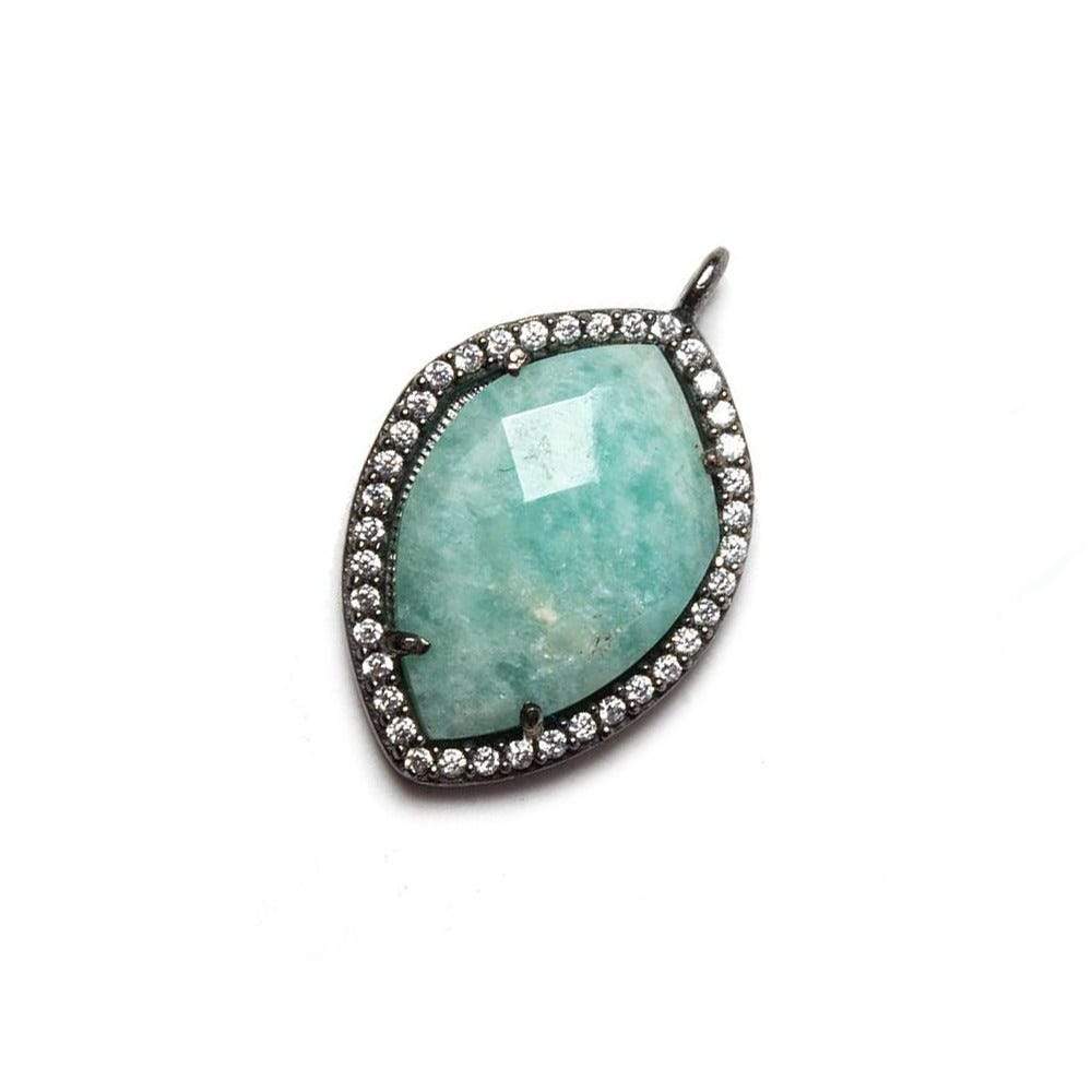 19x14mm Black Gold Bezeled White CZ & Amazonite Shield Pendant 1 pc