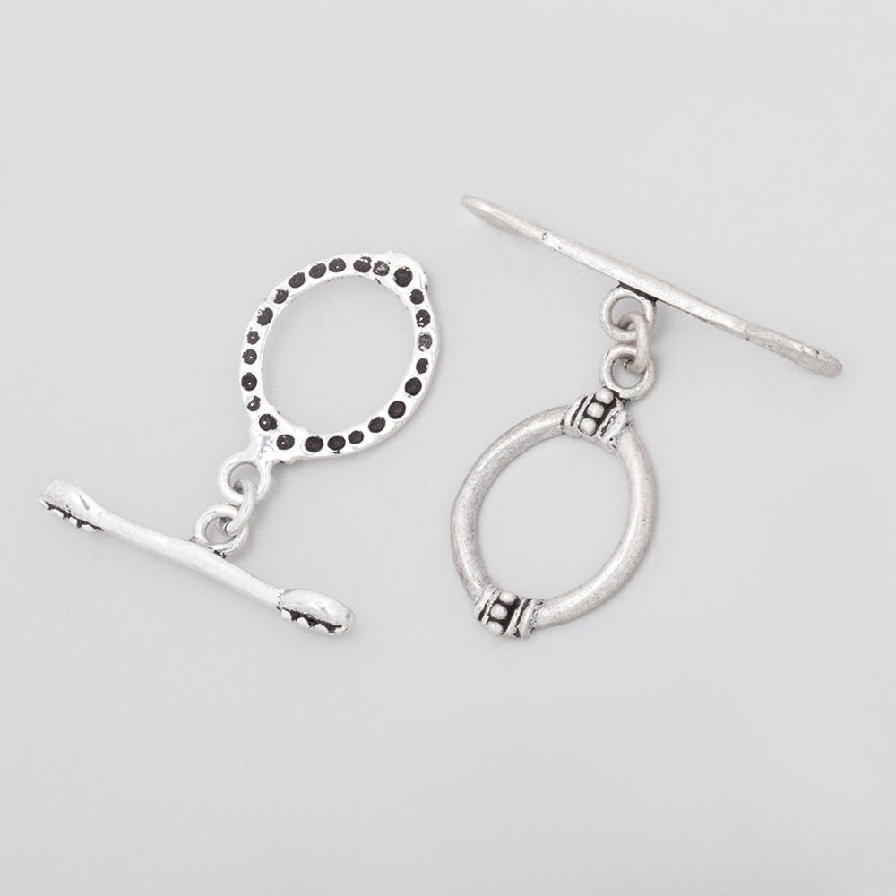 19x14mm Matte Antiqued Silver Oval Toggle with Art Deco Design 1 piece